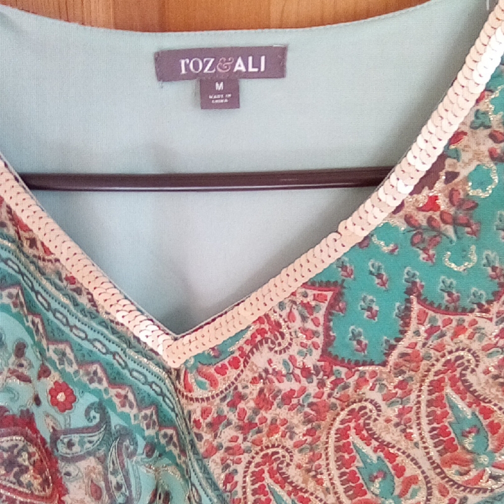 Roz & Ali Turquoise Paisley Tunic with Sequin Trim